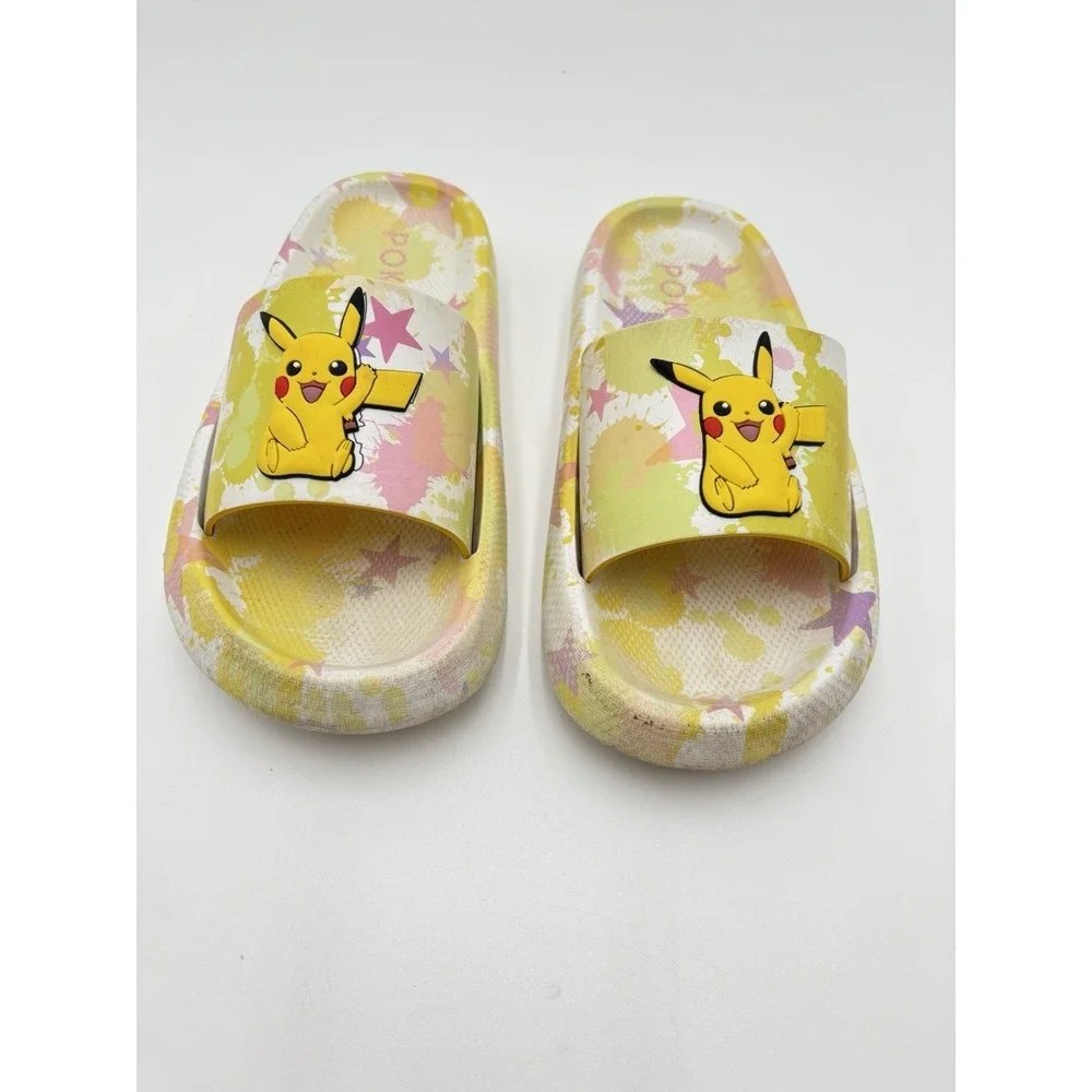 Pokemon Pikachu Kids Slide Sandals Size 6 Yellow Pink Summer Pool Shoes